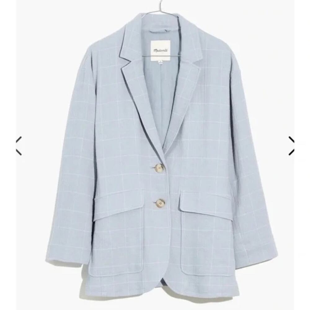 Madewell Cotton-Linen Relaxed Larsen Blazer Windowpane Blue Large - Picture 9 of 10